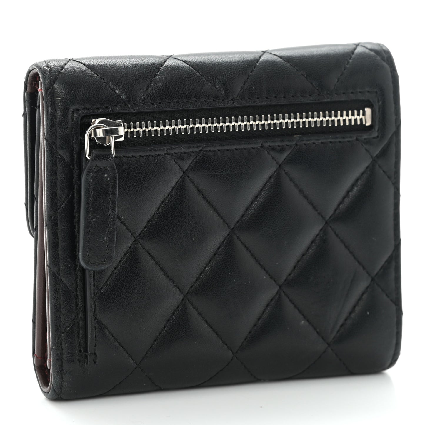 Lambskin Quilted Small Compact Wallet Black