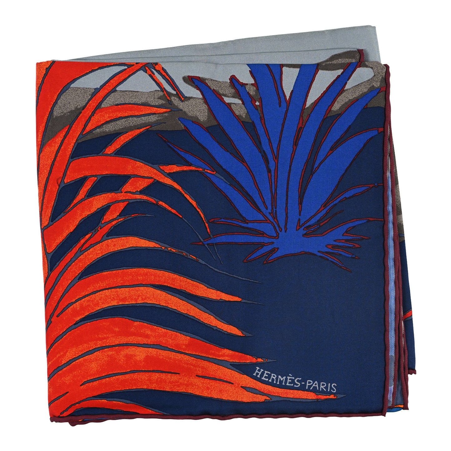 Silk Bout De Monde Scarf 90 Bleu Nuit Gris Brique