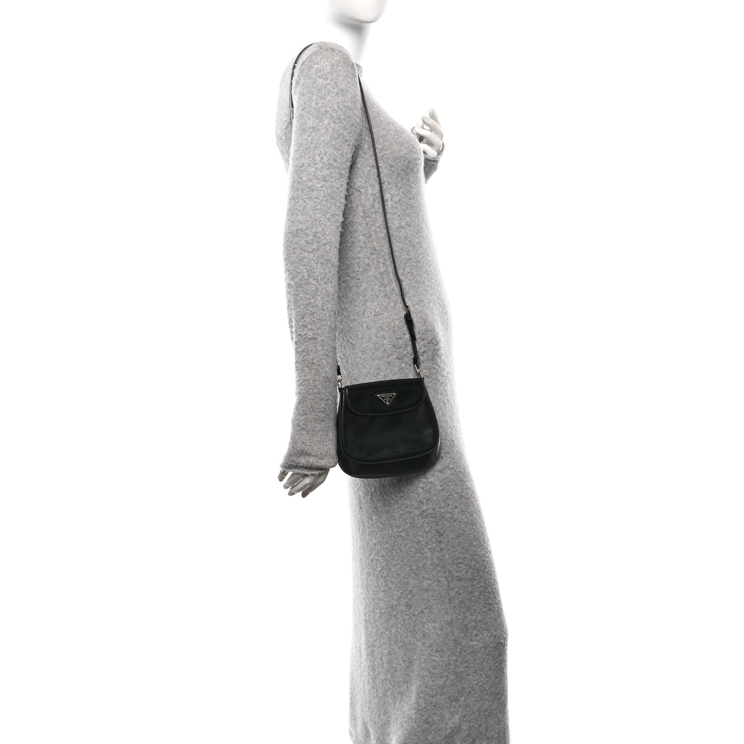 Prada Spazzolato Mini Cleo Flap Adjustable Strap Shoulder Bag Black 2 of 9