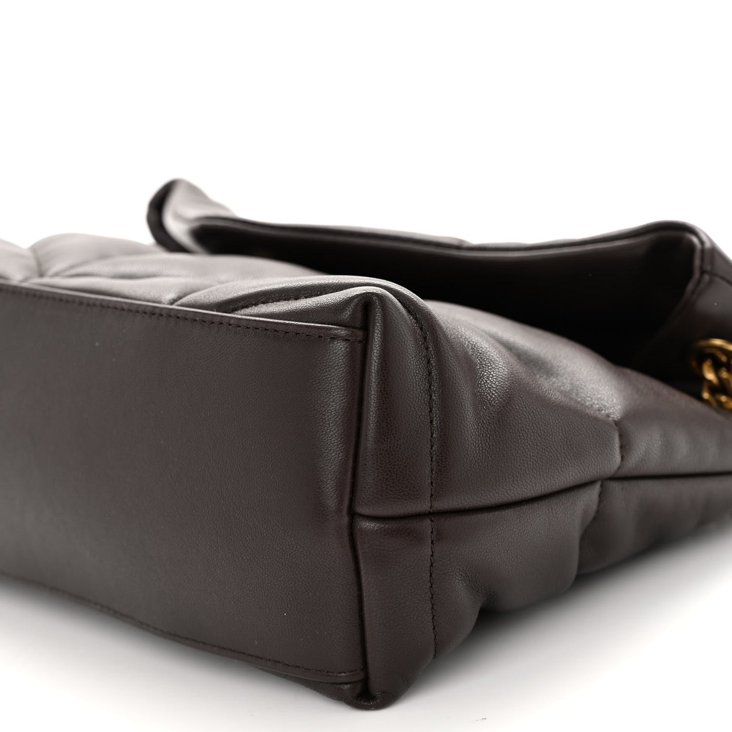 Lambskin Quilted Small Loulou Puffer Monogram Chain Satchel Dark Ganache