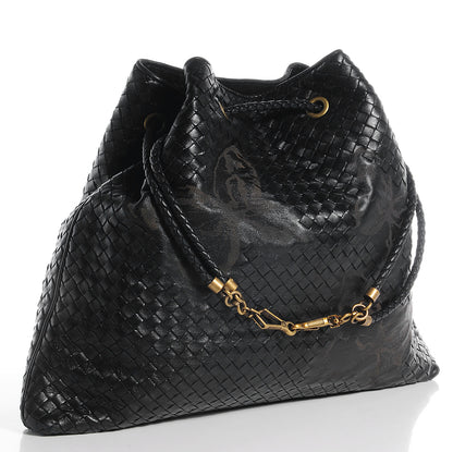 Bottega Veneta Waxed Leather Intrecciato Farfalle Draw-String Bag Nero Black 3 of 10