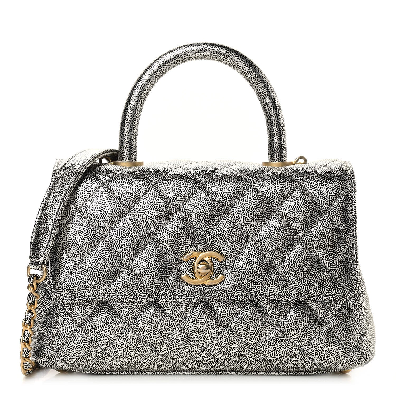 Chanel Metallic Caviar Quilted Mini Coco Handle Flap Silver 1 of 9