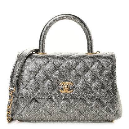 Chanel Metallic Caviar Quilted Mini Coco Handle Flap Silver 1 of 9