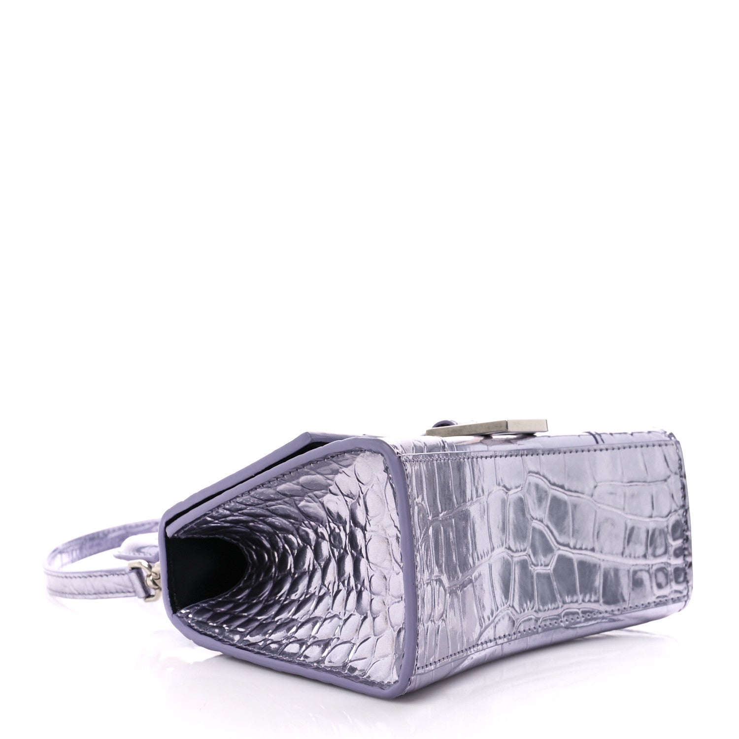 Balenciaga Metallic Calfskin Crocodile Embossed Hourglass Top Handle Bag XS Lilac 4 of 10