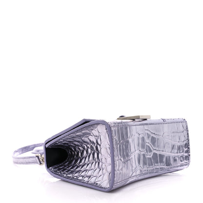 Balenciaga Metallic Calfskin Crocodile Embossed Hourglass Top Handle Bag XS Lilac 4 of 10