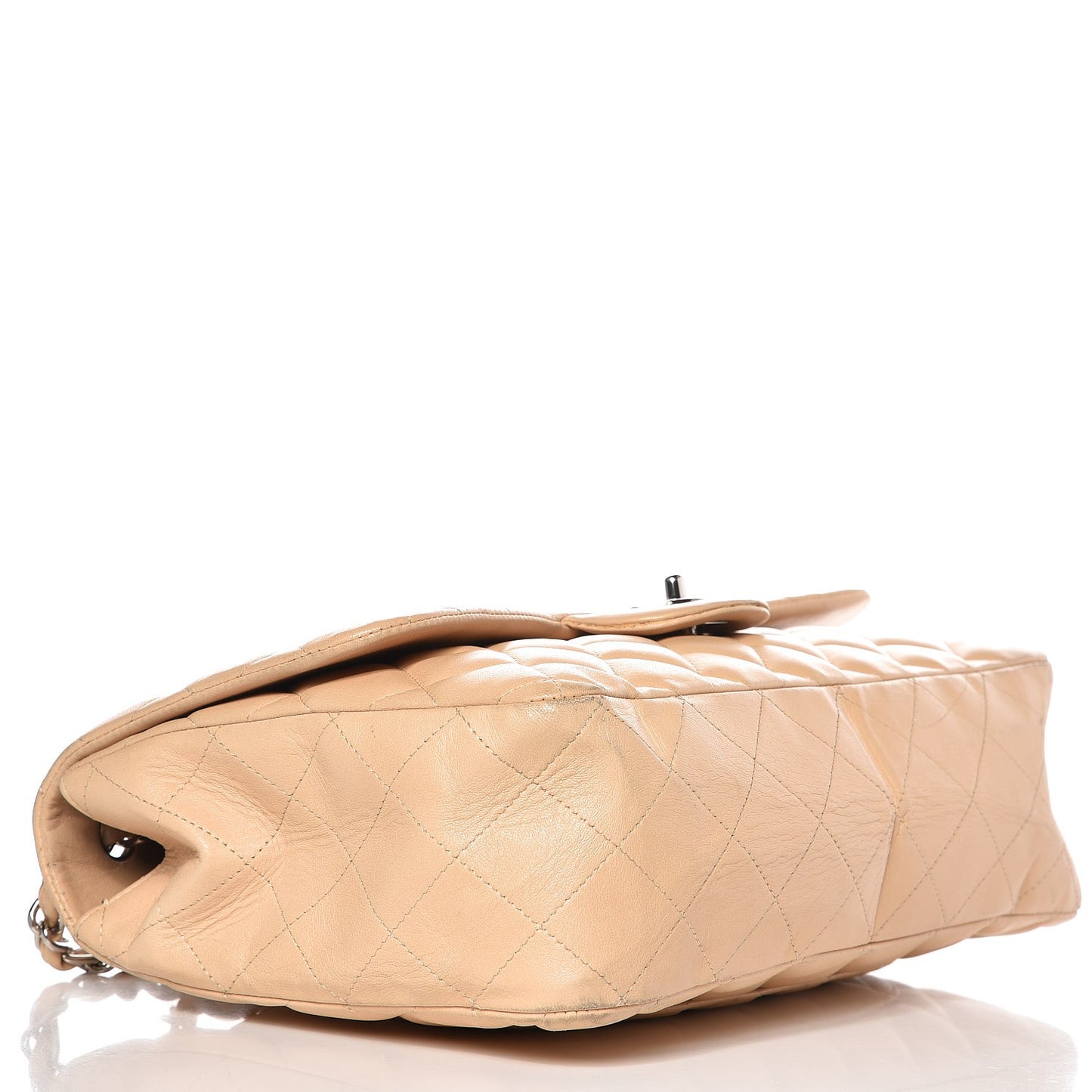 Lambskin Quilted Jumbo Single Flap Beige