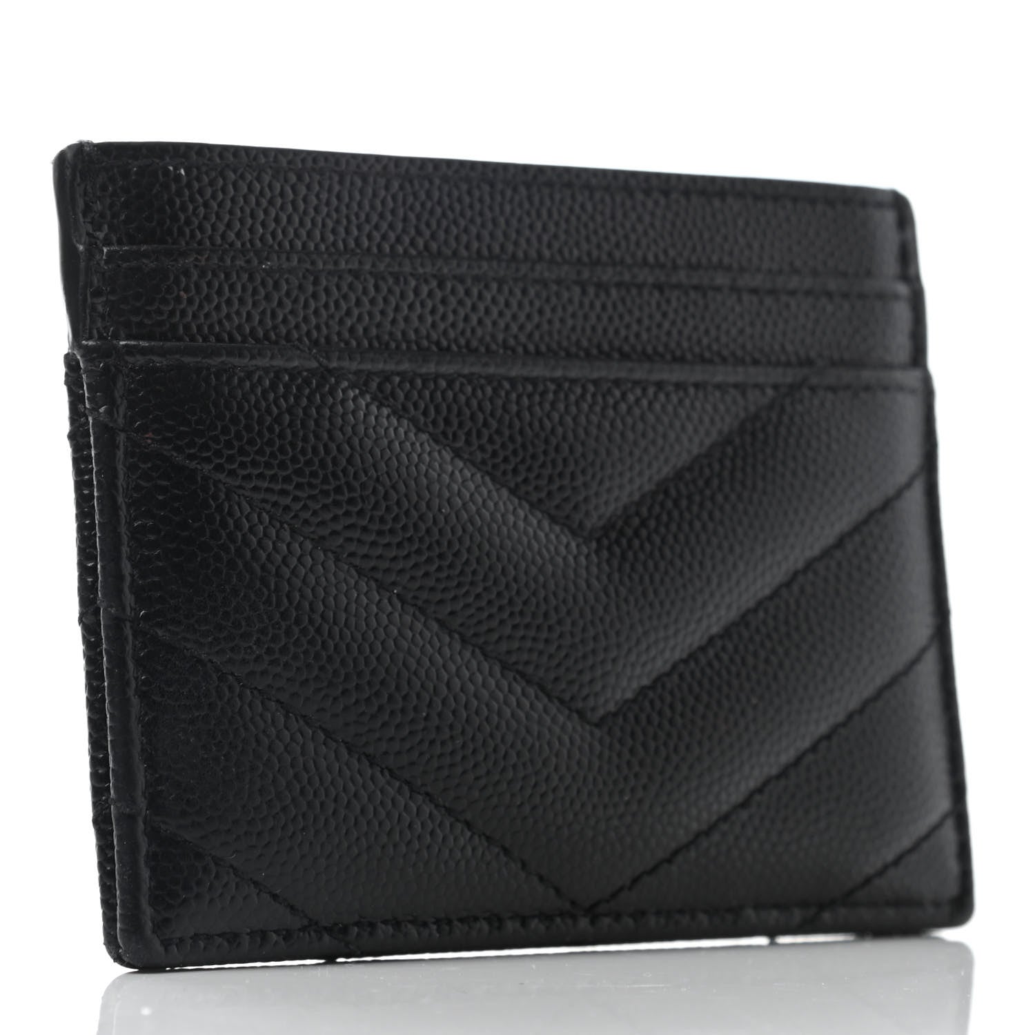 Saint Laurent Grain De Poudre Matelasse Chevron Monogram Credit Card Case Black 2 of 4