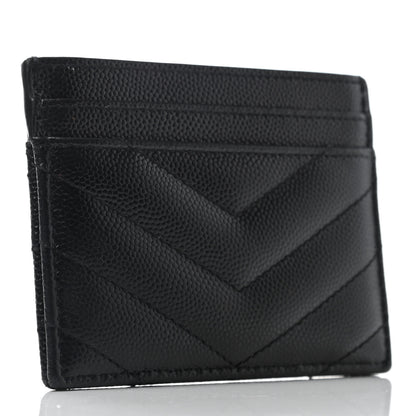 Saint Laurent Grain De Poudre Matelasse Chevron Monogram Credit Card Case Black 2 of 4
