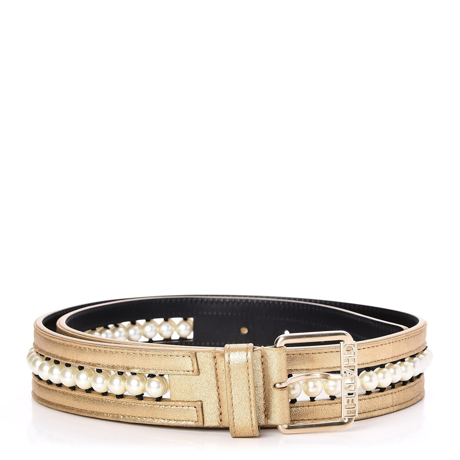 Chanel Metallic Lambskin Pearl CC Belt 90 36 Gold 1 of 5