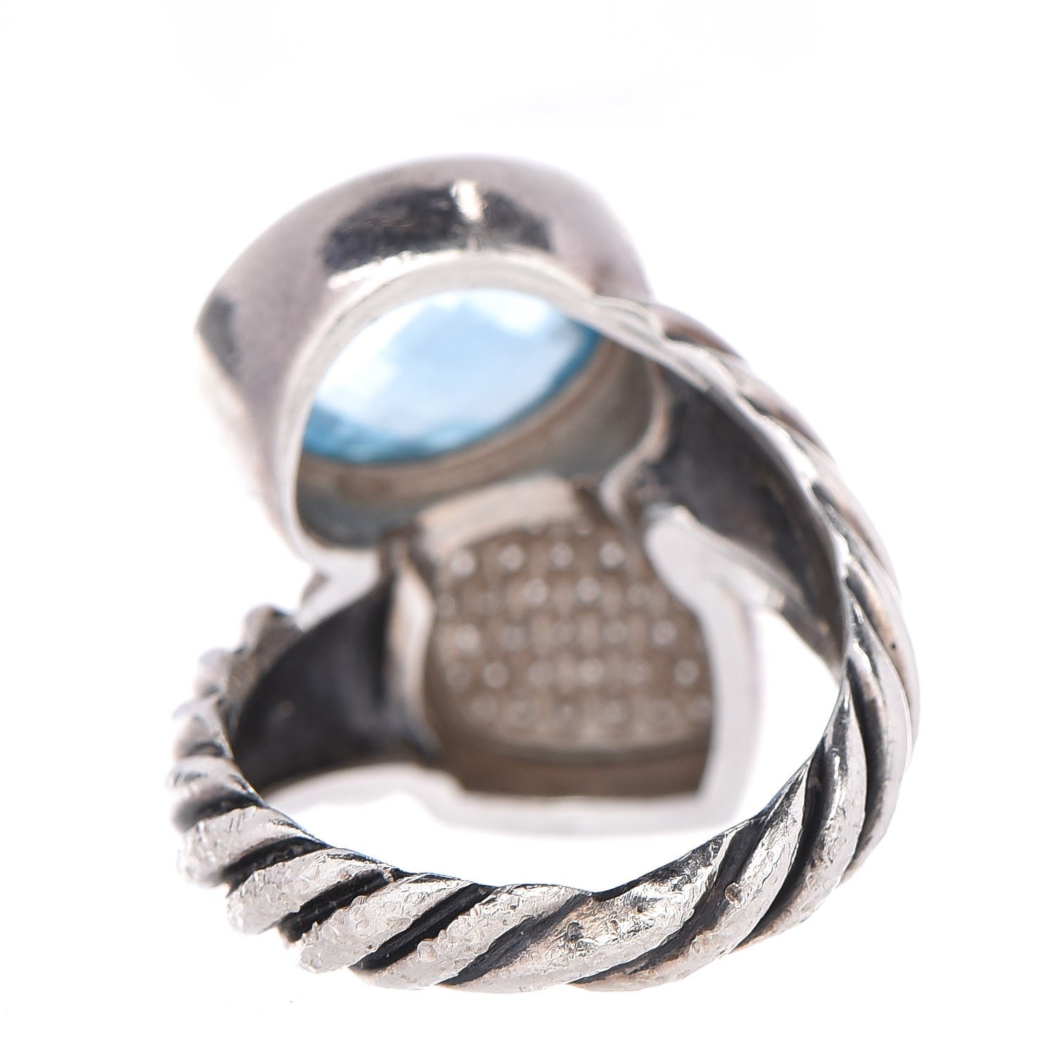 David Yurman Sterling Silver Blue Topaz Diamond Bypass Renaissance Ring 55 7.25 4 of 5