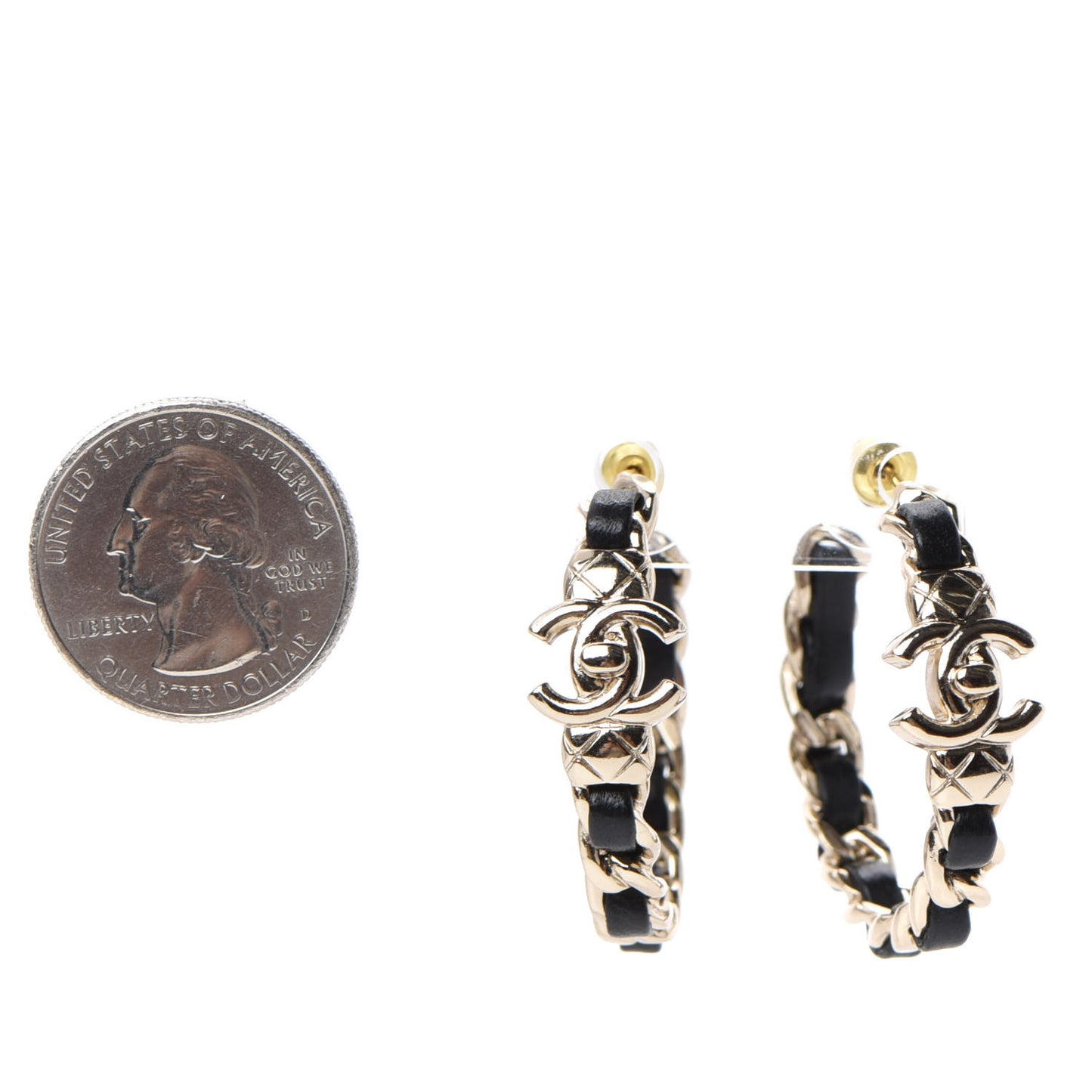 Lambskin CC Turnlock Chain Hoop Earrings Gold Black