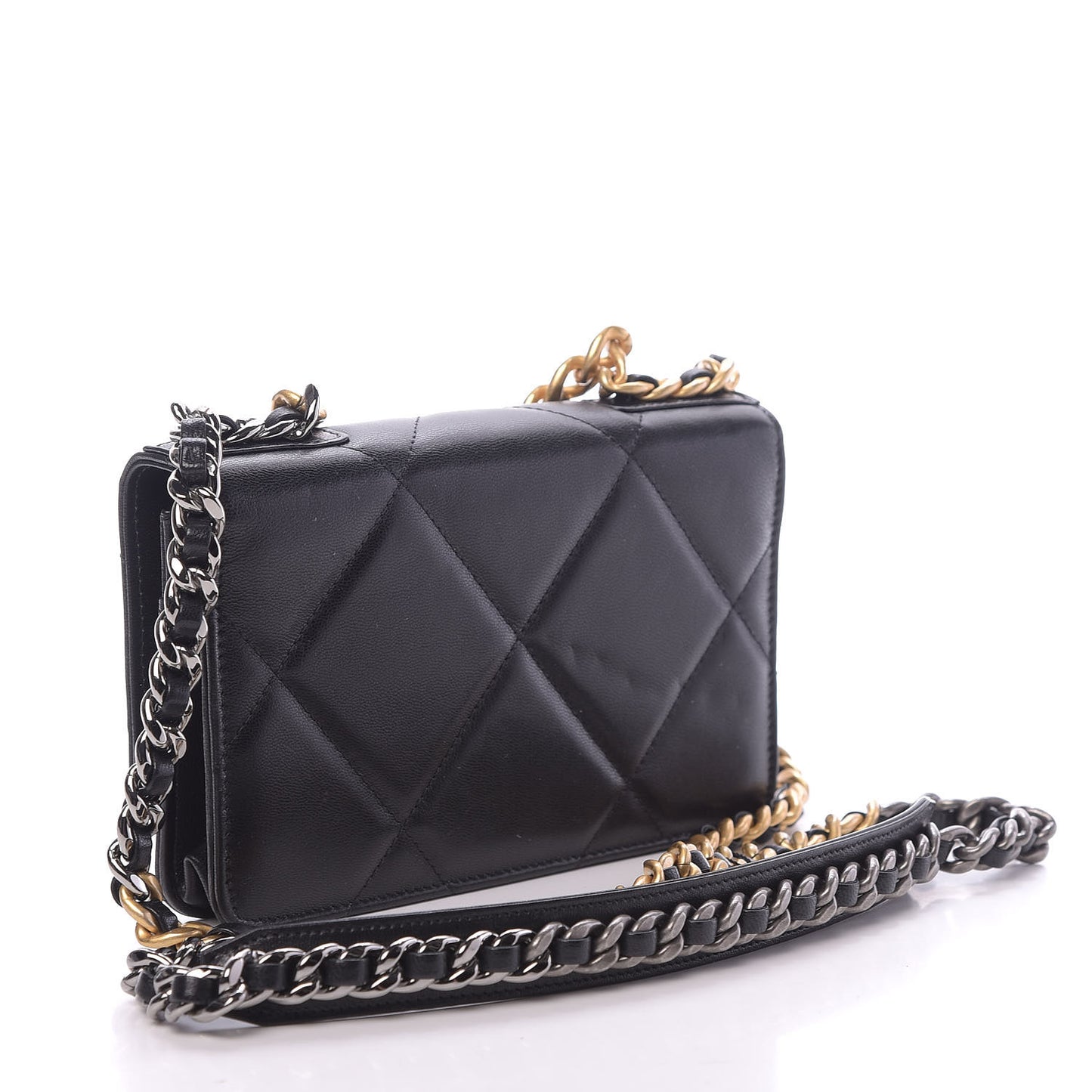 Goatskin Quilted 19 Wallet On Chain WOC Black