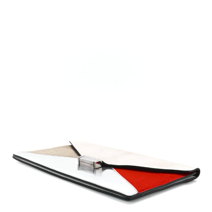 Celine Calfskin Suede Pony Hair Patent Tri-Color Diamond Clutch White Silver Red 9 of 11