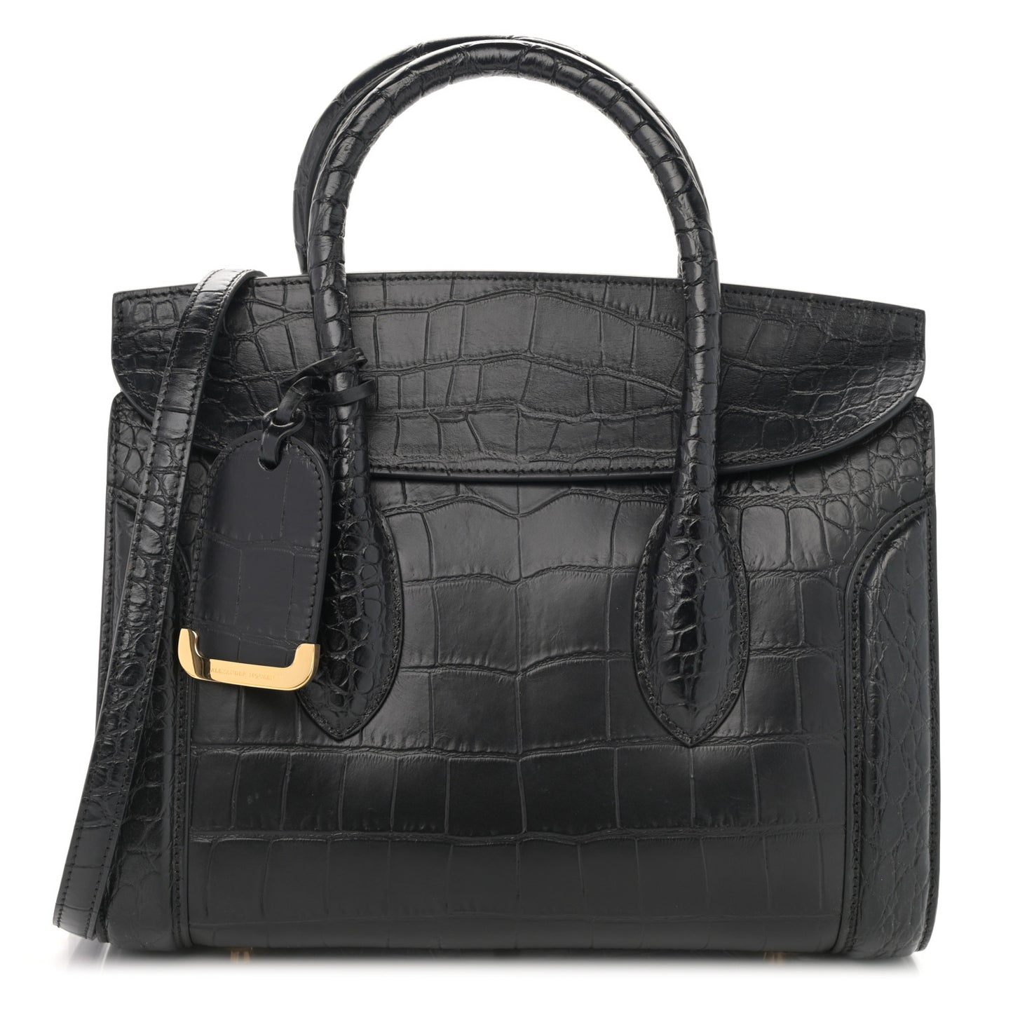 Calfskin Crocodile Embossed Small Heroine 30 Black