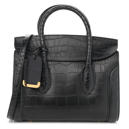 Alexander McQueen Calfskin Crocodile Embossed Small Heroine 30 Black 1 of 12