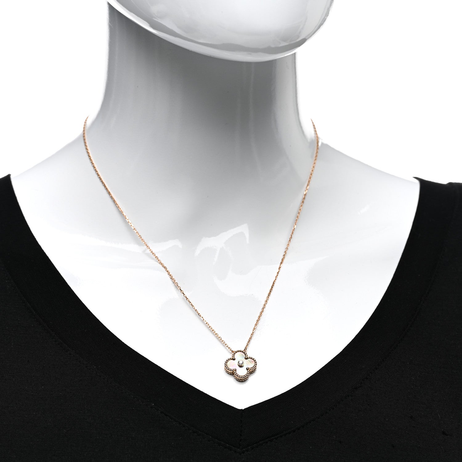 Van Cleef & Arpels 18K Rose Gold Diamond Grey Mother of Pearl Vintage Alhambra Pendant Necklace 2 of 6