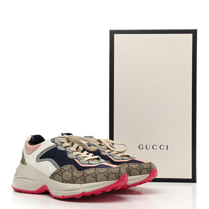 Gucci GG Supreme Monogram Mix Monogram Womens Rhyton Sneakers 37.5 London Blue Beige Pale Pink 14 of 14
