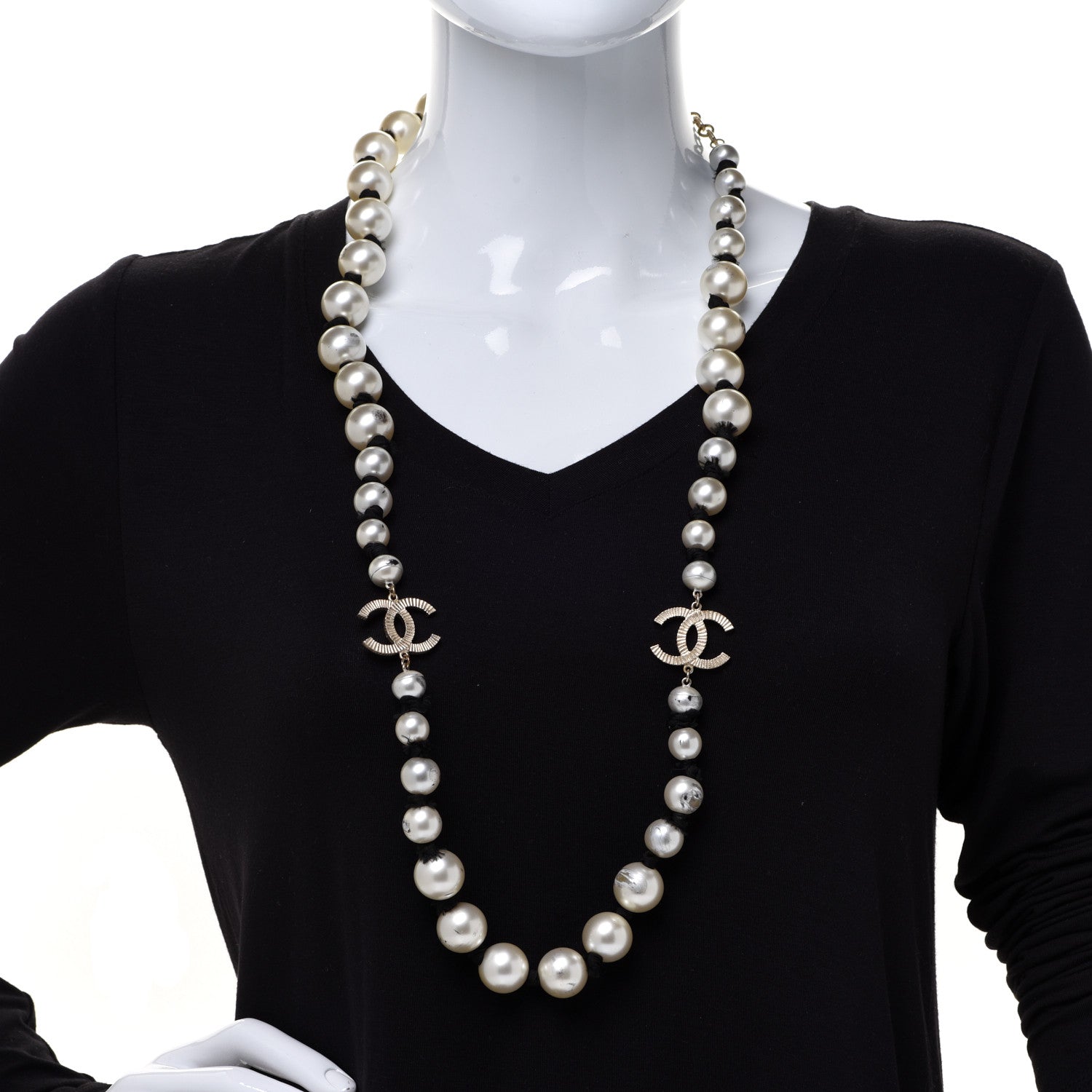 Chanel Pearl Grosgrain CC Long Necklace Gold 2 of 6