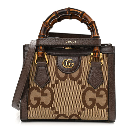 Gucci Monogram Jumbo GG Textured Dollar Calfskin Mini Diana Tote Bag Camel Ebony New Acero 1 of 12