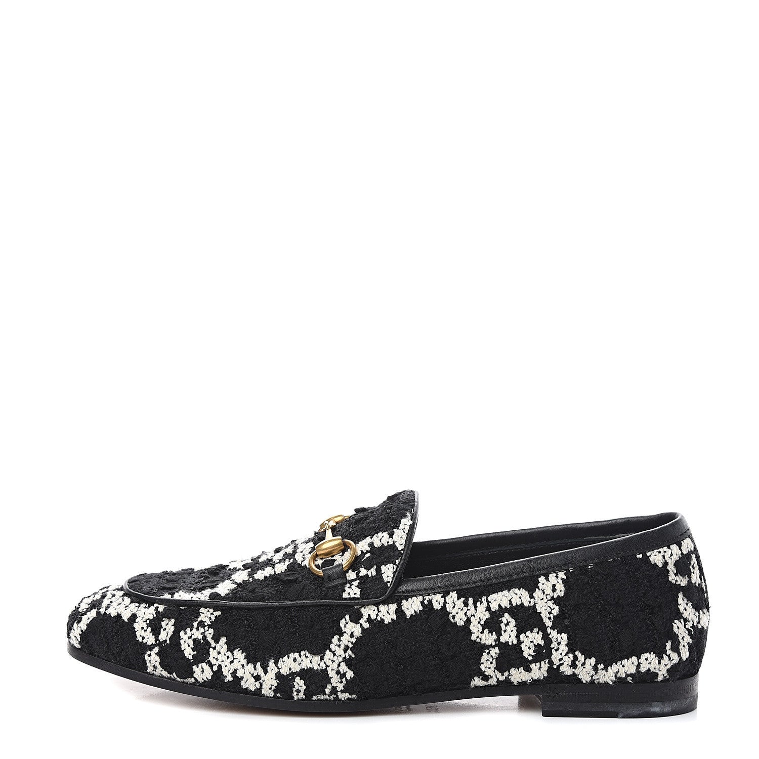 Gucci Tweed GG Monogram Horsebit Womens Jordaan Loafers 35.5 Black Natural 1 of 9