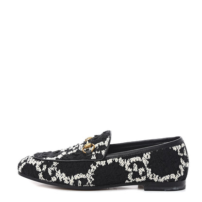 Gucci Tweed GG Monogram Horsebit Womens Jordaan Loafers 35.5 Black Natural 1 of 9