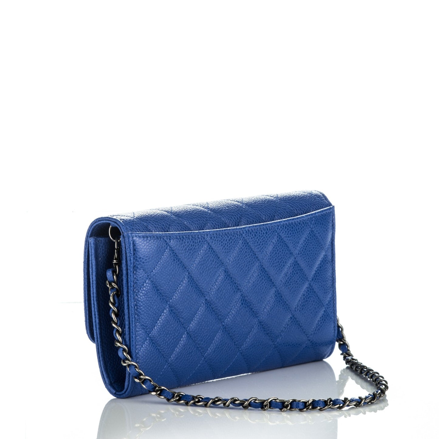 Caviar Quilted Wallet on Removable Chain Blue
