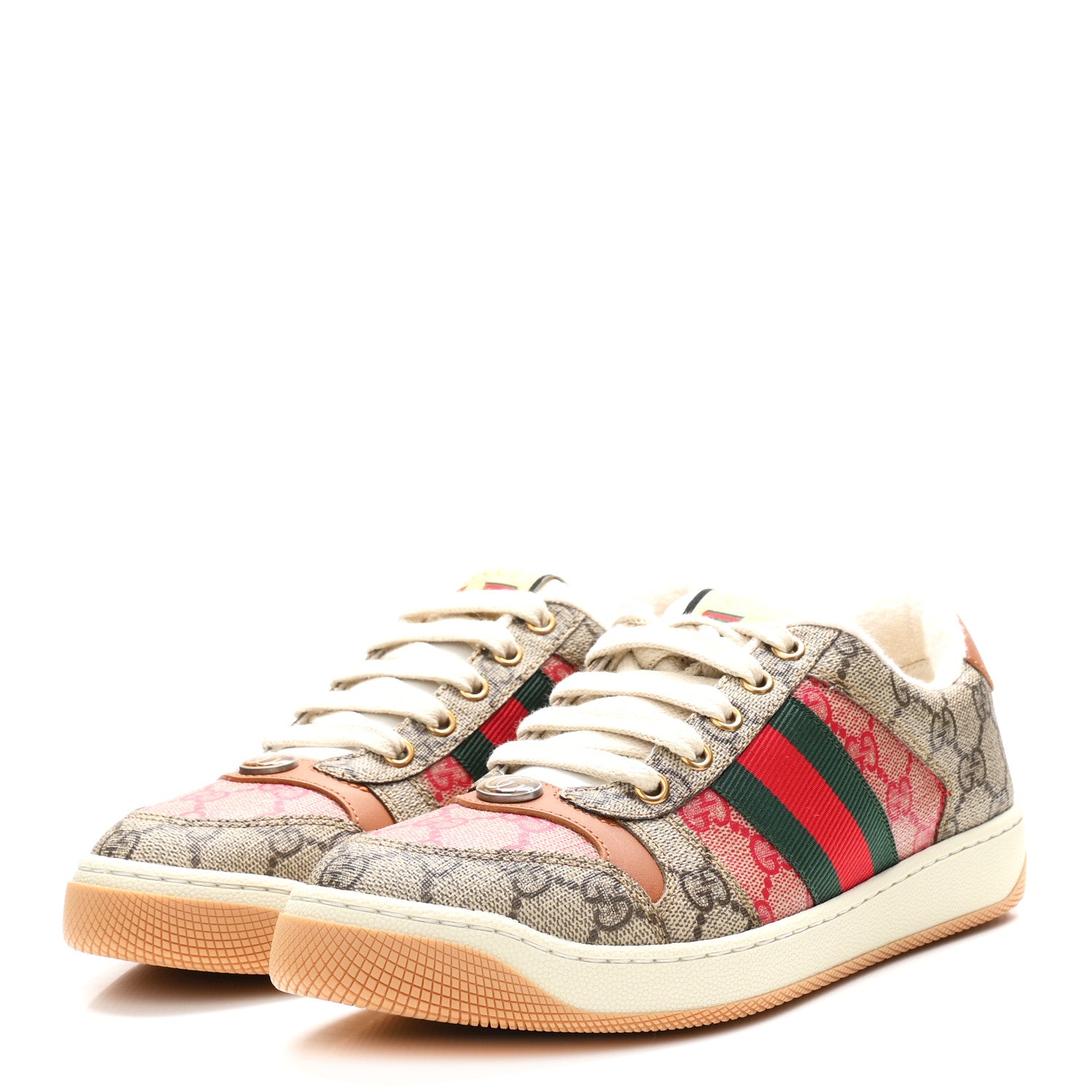 Gucci GG Supreme Monogram Harness Calfskin Web Womens Screener Sneakers 37 Beige Ebony Rosso Harness Brown 4 of 10