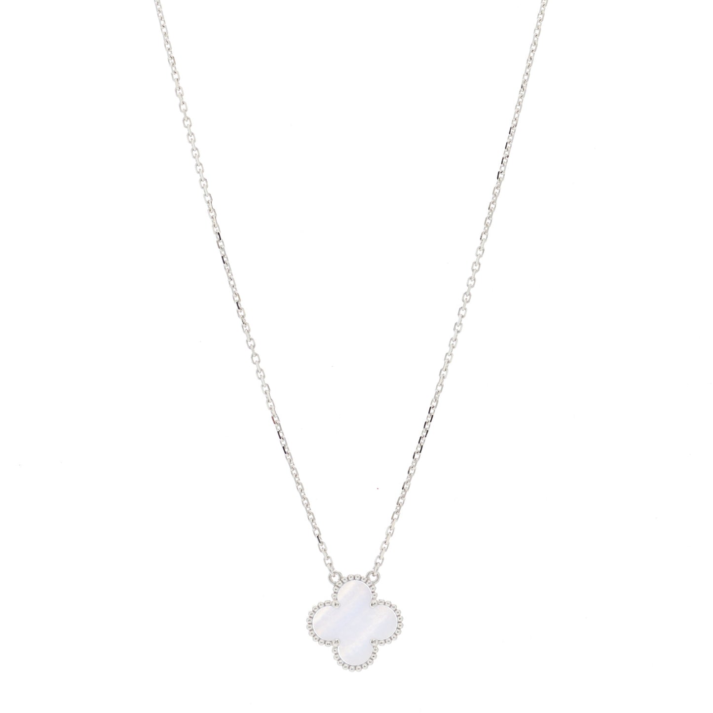 18K White Gold Chalcedony Vintage Alhambra Pendant Necklace