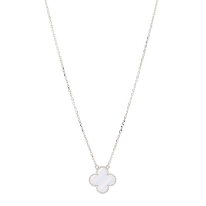 Van Cleef & Arpels 18K White Gold Chalcedony Vintage Alhambra Pendant Necklace 1 of 6