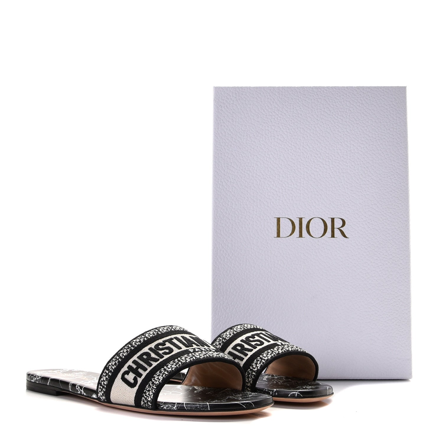 Christian Dior Canvas Around the World Embroidered Dway Flat Slide Sandals 40.5 Black 11 of 11