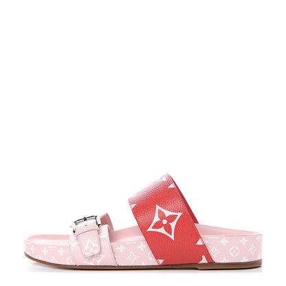 Louis Vuitton Monogram Giant Bom Dia Flat Mule Sandals 37.5 Rouge Rose 1 of 9