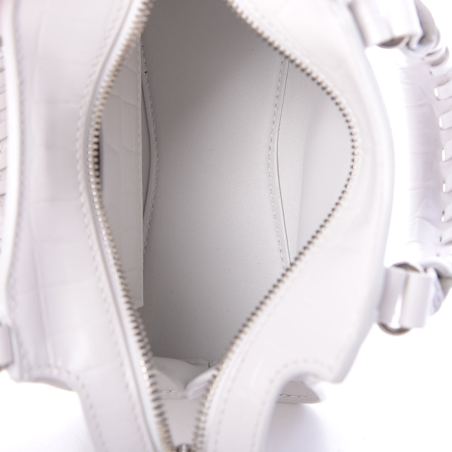Semi Shiny Calfskin Crocodile Embossed Neo Classic Silver Hardware Nano City Crossbody White
