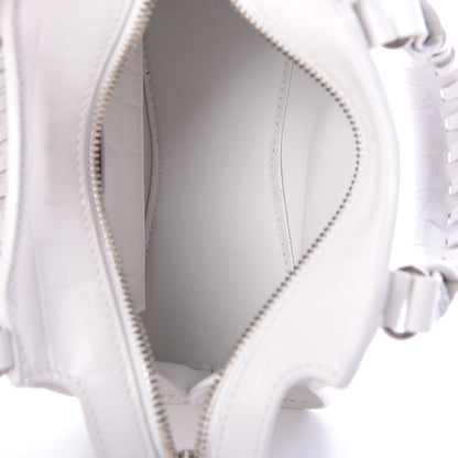 Balenciaga Semi Shiny Calfskin Crocodile Embossed Neo Classic Silver Hardware Nano City Crossbody White 5 of 10