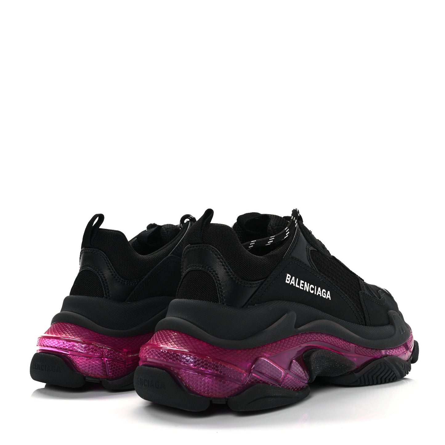 Fabric Mesh Clear Sole Womens Triple S Sneakers 39 Black Pink Neon