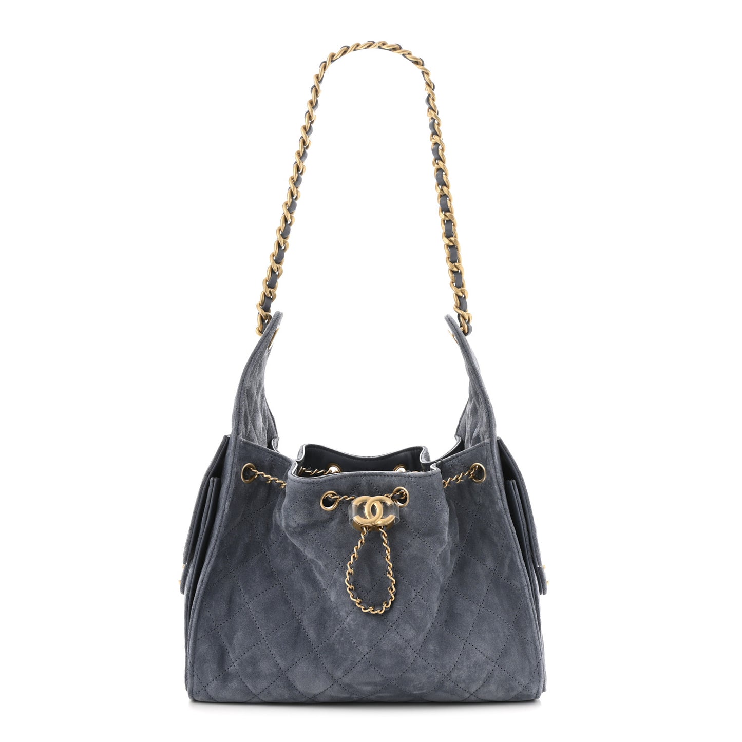 Suede Quilted Small Chanel 25 Handbag Blue