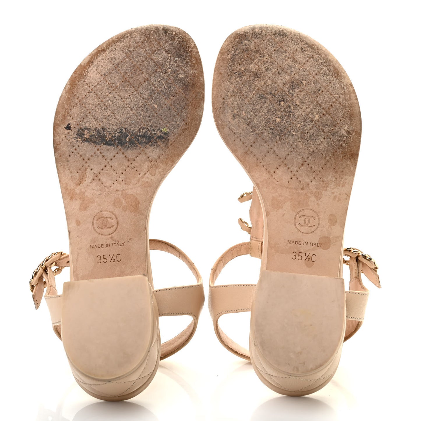 Lambskin Chain CC Logo Thong Sandals 35.5 Beige