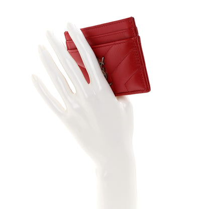 Saint Laurent Calfskin Y Quilted Monogram LouLou Credit Card Case Red 2 of 7