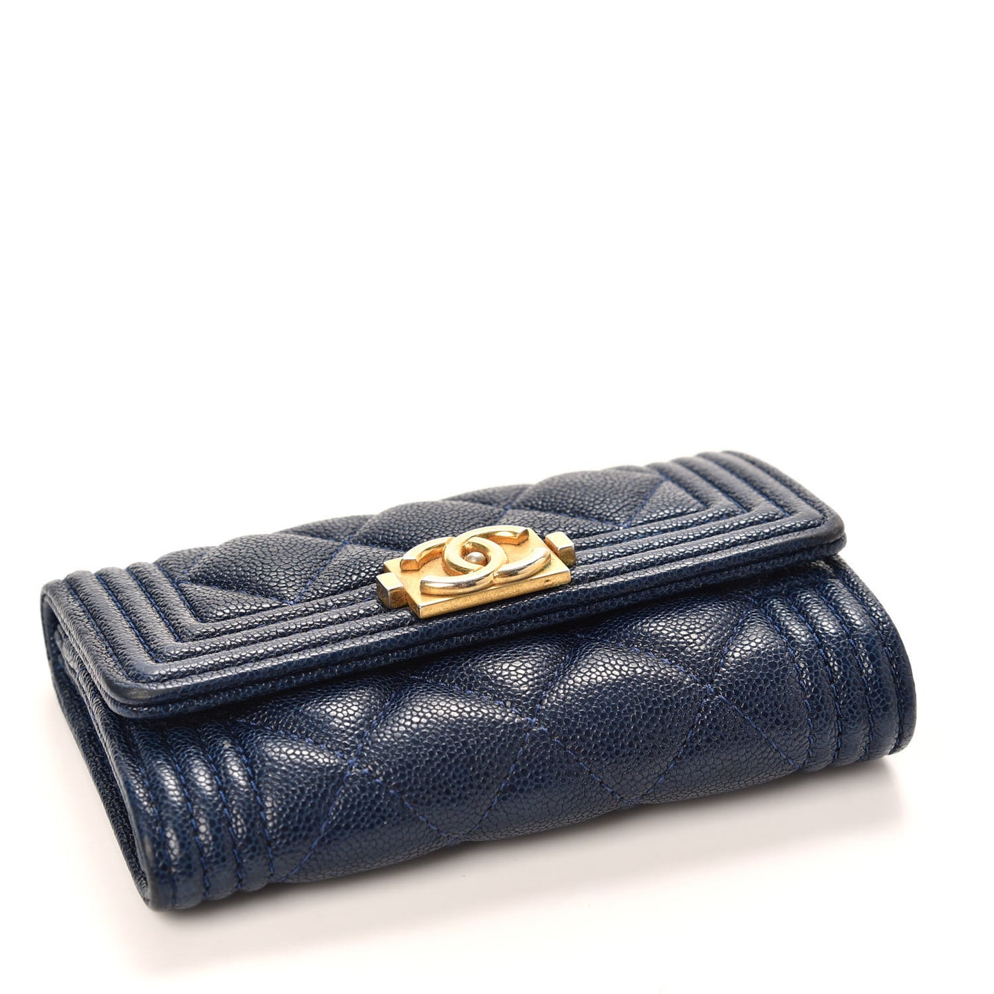 Caviar Quilted Boy Flap Card Holder Blue