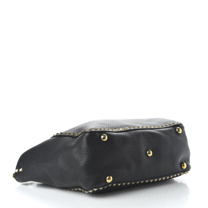 Valentino Garavani Pebbled Calfskin Beaded Medium Rockstud Tote Black 4 of 9
