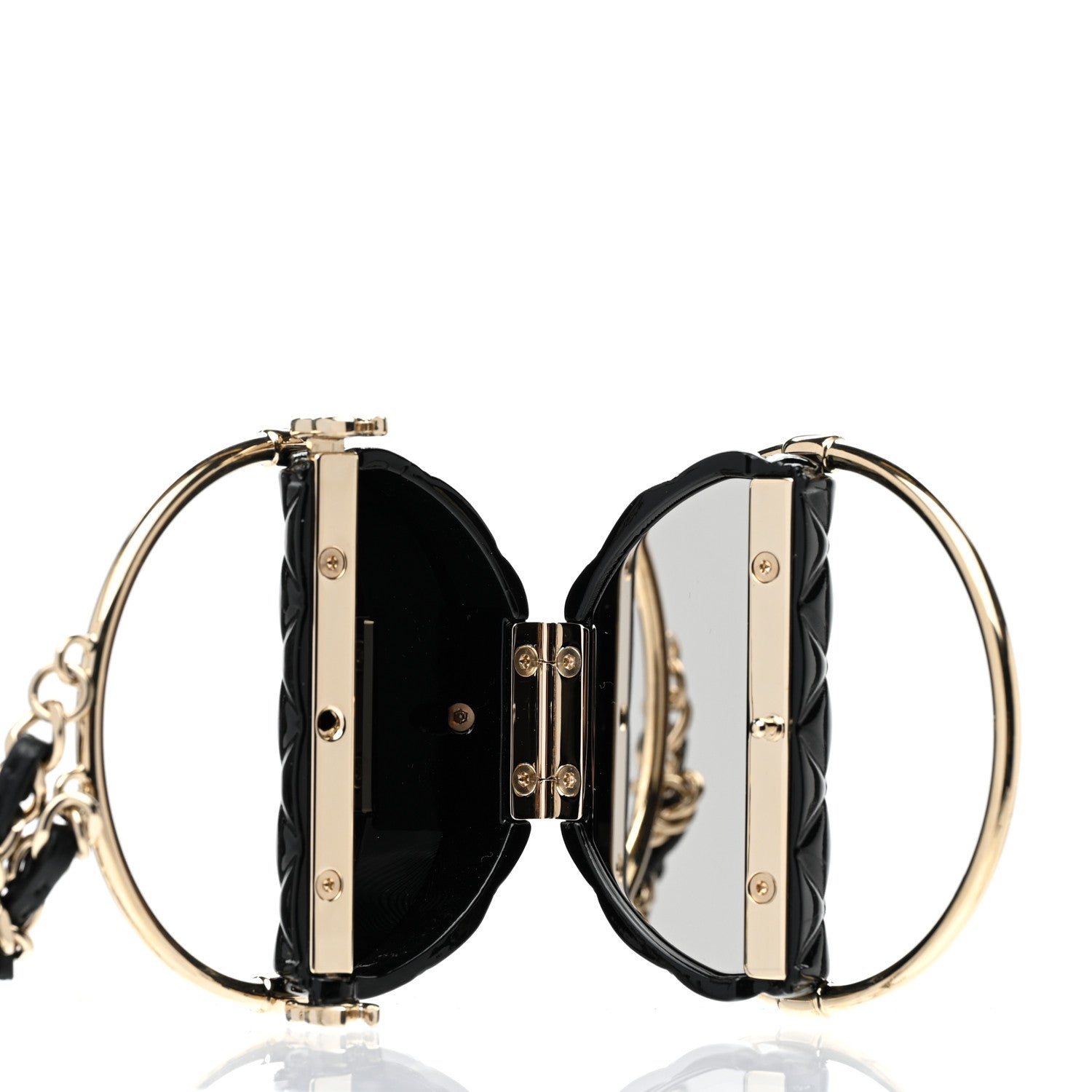 Chanel Metal Resin Quilted Flap Bag Hoop Mirror Necklace Black Gold 7 of 7