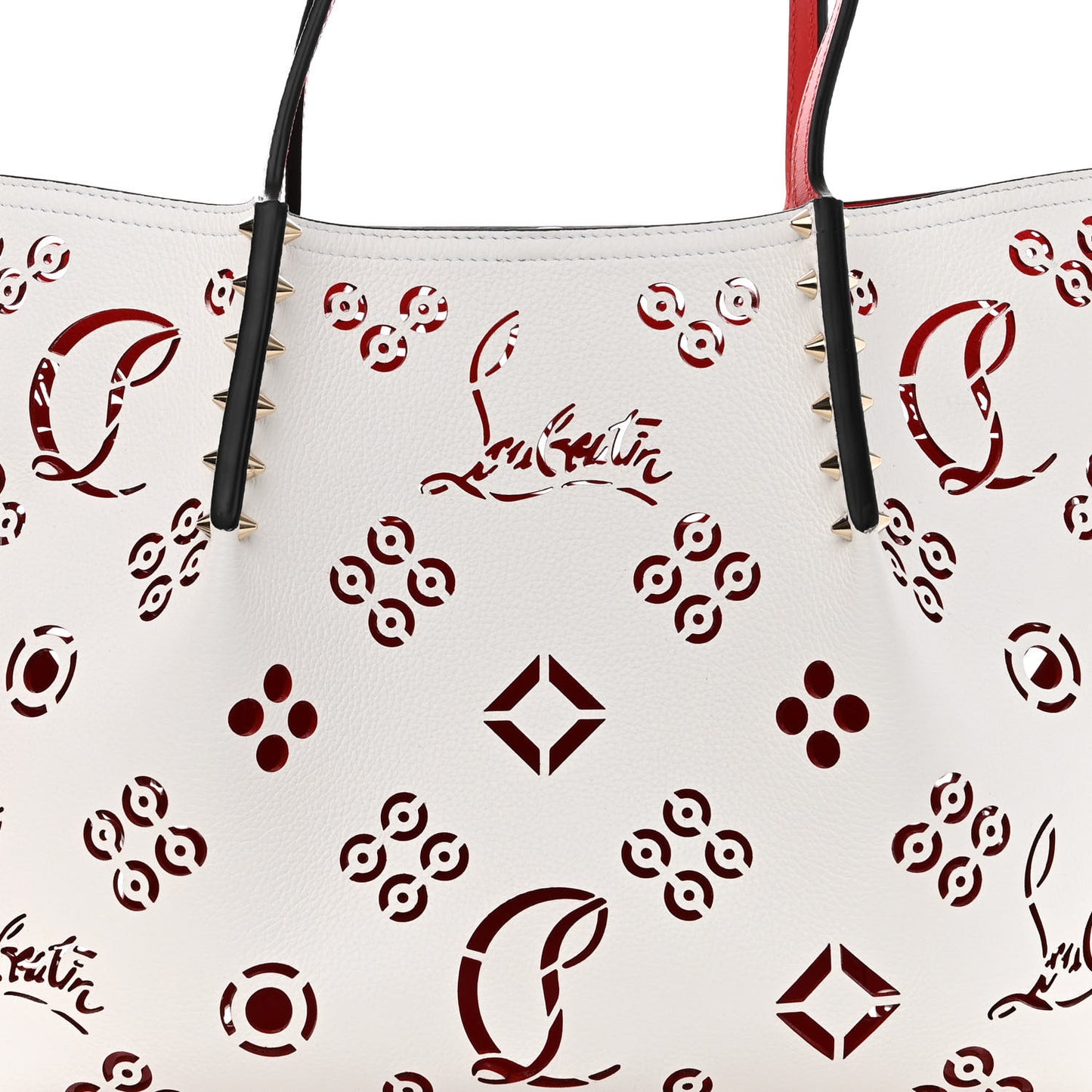 Calfskin Loubinthesky Small Perforated Cabarock Spikes Tote Snow
