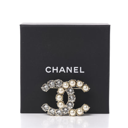 Chanel Crystal Pearl CC Dazzling Domino Brooch Gold 4 of 4