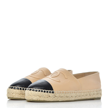 Chanel Lambskin CC Espadrilles 37 Beige Black 3 of 17