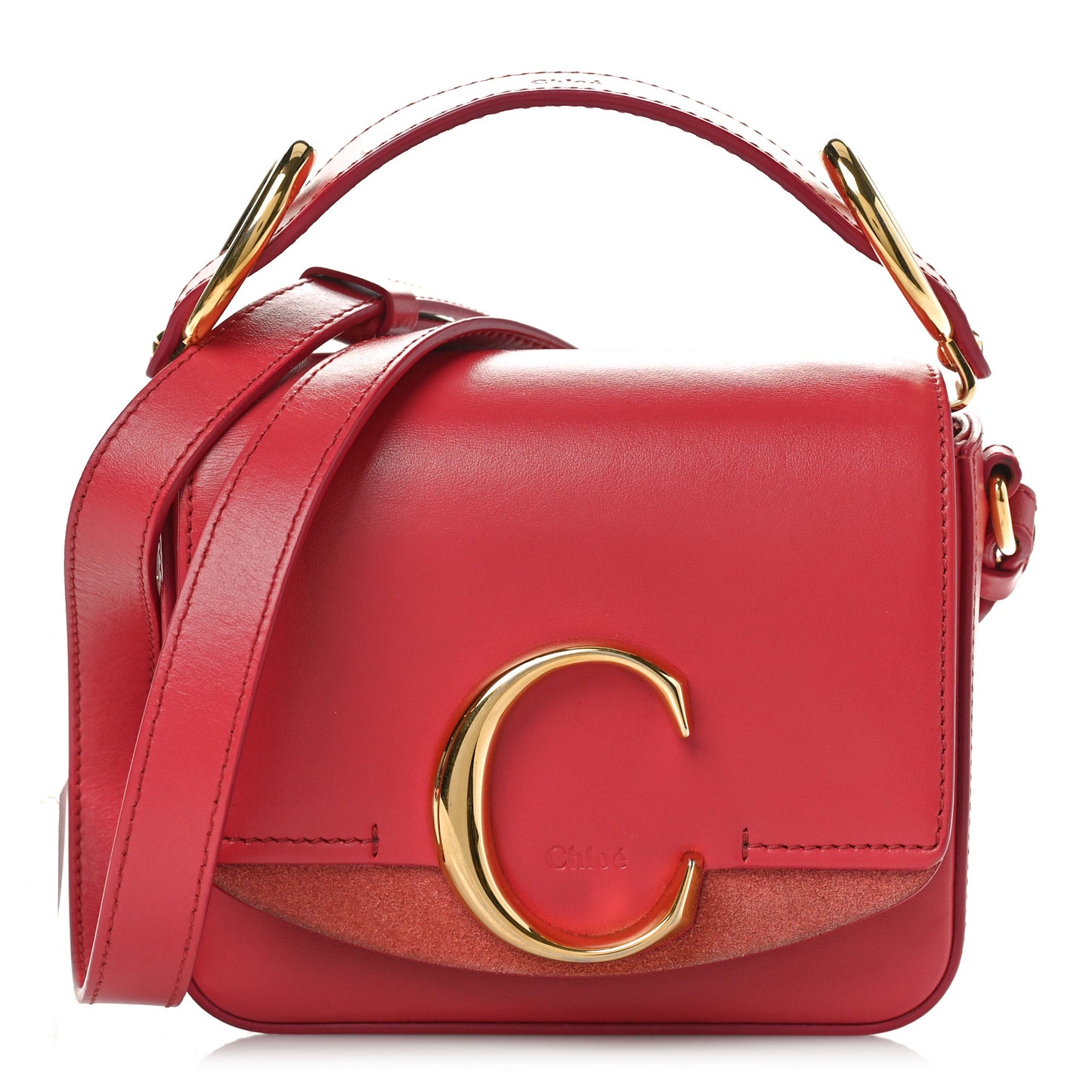 Shiny Calfskin Suede Mini C Double Carry Scarlet Pink