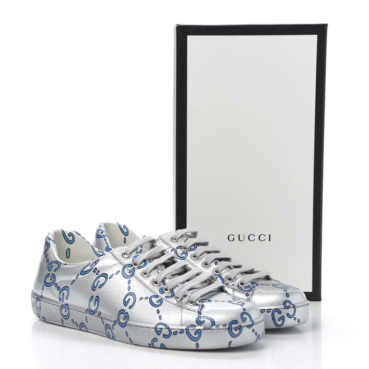 Miro Rubber Wax GucciGhost Print Mens New Ace Sneakers 7 Silver