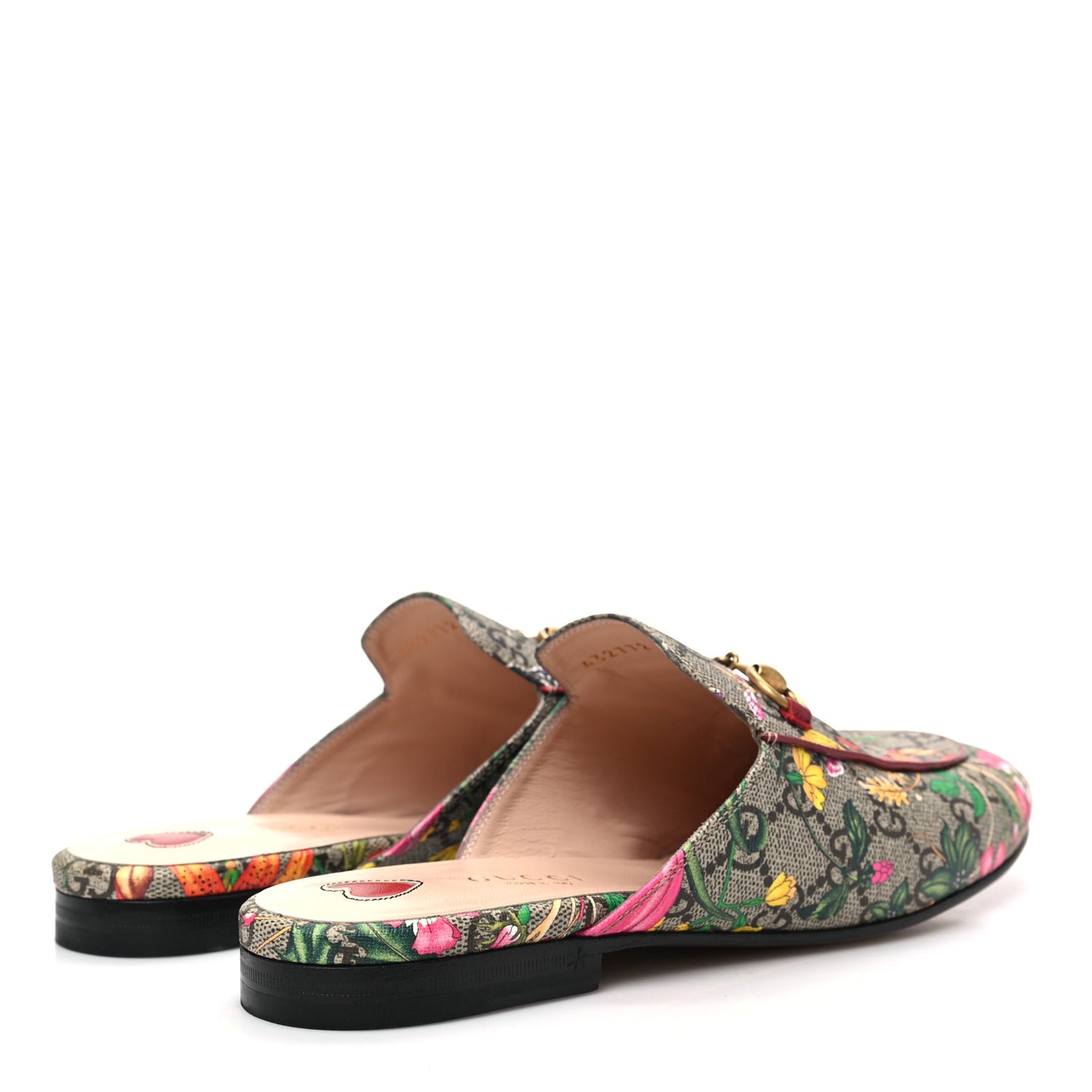 GG Supreme Monogram Flora Womens Princetown Slippers 37.5 Beige Ebony Multicolor Rosso