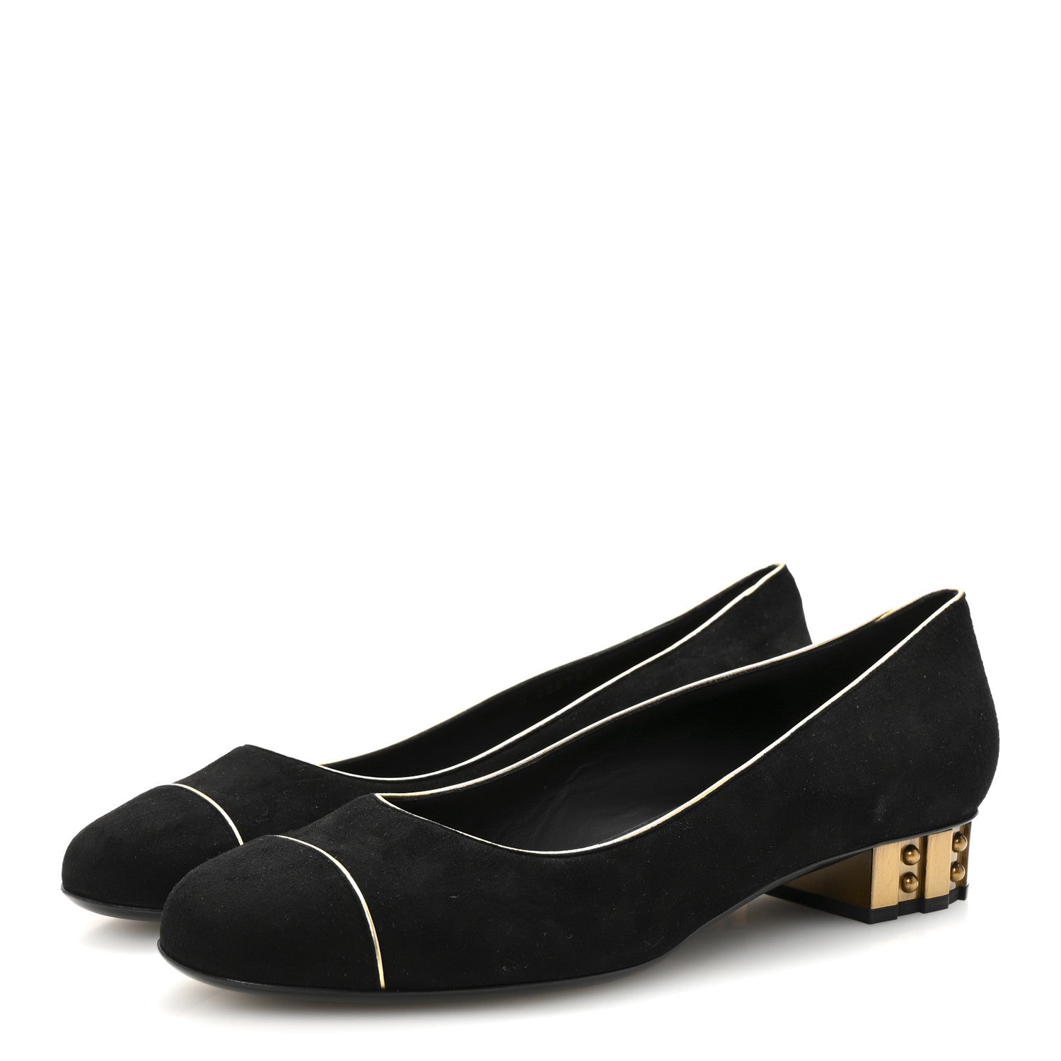 Chanel Suede Studded Cap Toe Low Heel Pumps 40 Black Gold 4 of 9