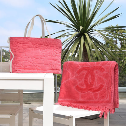 Chanel Terry Cotton CC Beach Tote Towel Set Pink 3 of 16