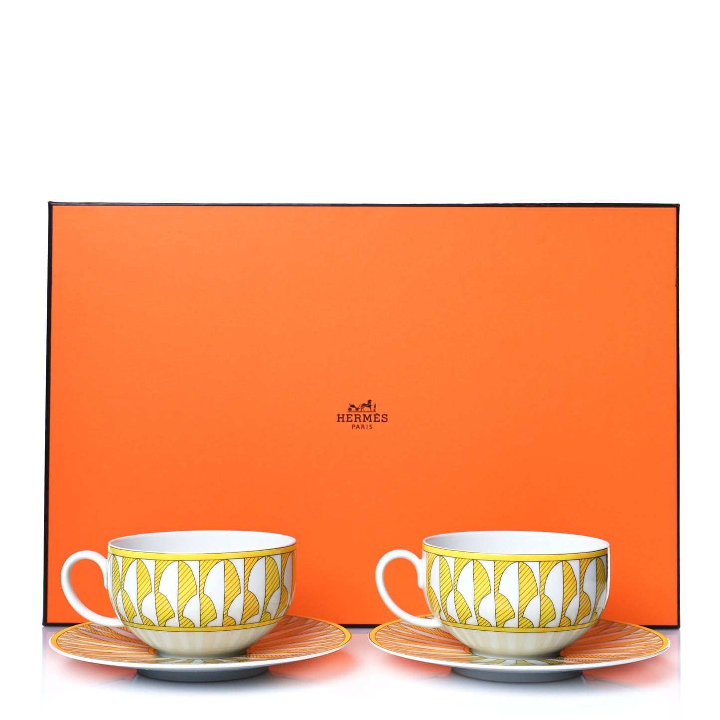 Porcelain Soleil d'Hermes Breakfast Cup And Saucer Set Of 2