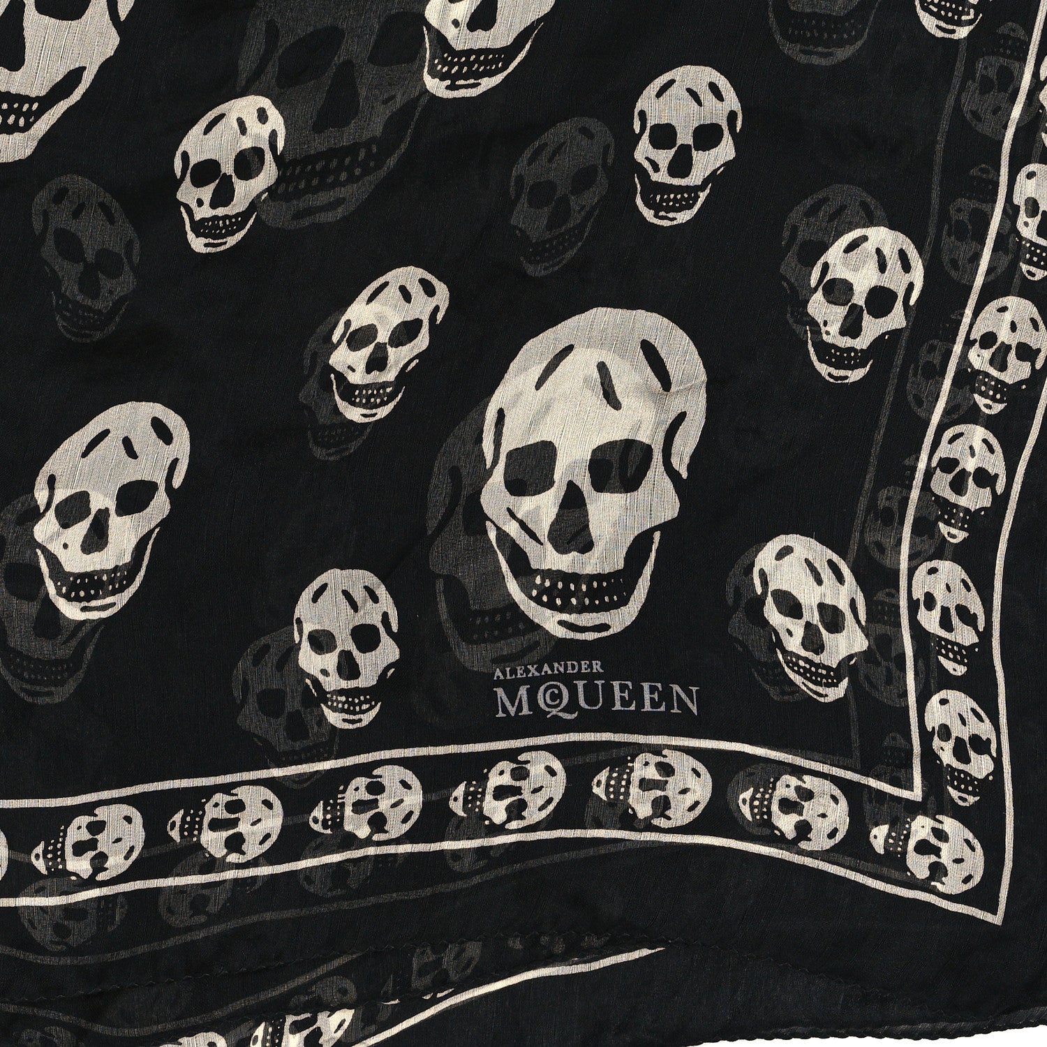 Alexander McQueen Silk Chiffon Skull Scarf Black Ivory 2 of 3